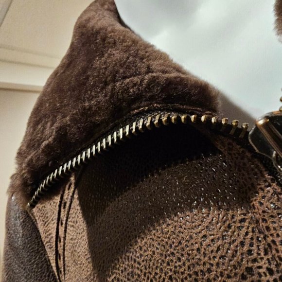 Overland Lamb Shearling Men Coat Large Brown 100% Leather Jacket Fur Retail$1700 - Picture 4 of 11